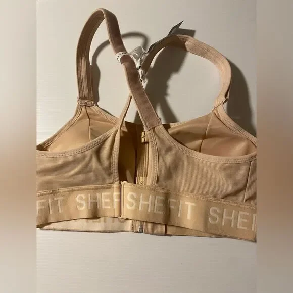 SHEFIT Ultimate Sports Bra Beige tan High Support Racerback Zip NEW